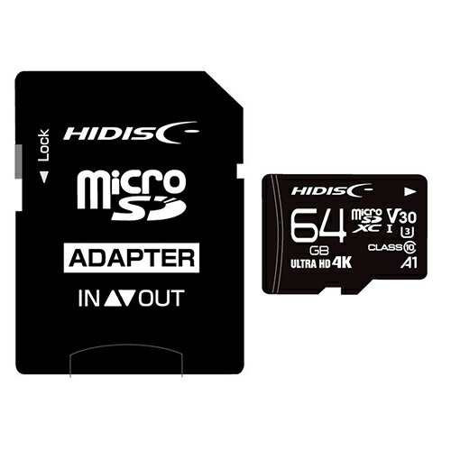 HIDISC 超高速microSDXCカード 64GB CLASS10 UHS-I Speed class3, A1対応 HDMCSDX64GCL10V30 関連：(日常 生活 暮らし グッズ 商品 アイデア 時短 便利 父の日 母の日 クリスマス 結婚 プレゼント)