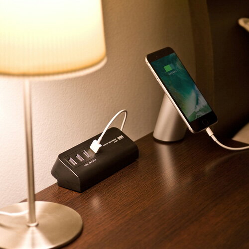 サンワサプライ クランプ式USB充電器(USB4ポート・ブラック) ACA-IP50BK | パソコン 機器 関連：type ハブ usbメモリ アダプタ 充電 ケーブル コンセント 変換 延長 充電器 タイプ 容量 メモリー