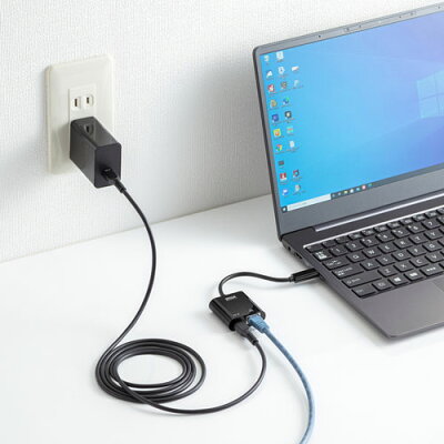 サンワサプライ USB3.2 TypeC-LAN変換アダプタ(PD対応・ブラック) USB-CVLAN7BK | PC スマホ 機器 関連:アダプタ 延長 ケーブル タイプ 充電 メモリー usbメモリ ハブ コンセント 変換 充電器 容量 type - Image 3