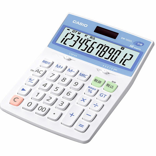 衛生面に配慮、清潔に使える抗菌加工。清潔好きな方に。抗菌加工された抗菌シリーズ特大表示/税計算・時間計算機能/早打ち対応/12桁机の上にこれ1台!キーが大きいデスクタイプ　　●製品特長:抗菌加工(SIAA JP0122082A0003T) 時間計算機能税計算(税額計算や税率の変更可能)傾斜表示　スタンド付き表示●製品タイプ:デスクタイプ(卓上で便利)●桁数:12桁●液晶ディスプレイ:計算状態表示 3桁位取り表示●キーの特徴:プラスチックキー 凹凸キー●キーの機能:早打ち機能(2キーロールオーバー)ツーゼロ(00)桁下げ(バックスペース: )サインチェンジ(符号切替)●メモリー:メモリー数 2 総合計(グランドトータル計算)独立メモリー(M+、M-、MRCキー方式)●電源:T・W・P(ソーラー・電池の2電源) 電池　LR44 × 1電池寿命　約3年(1日1時間使用時)オートパワーオフ●サイズ(奥行 × 幅 × 高さ)175 × 126 × 35 mm●質量:170 g●表示形式の設定:小数点セレクター(4/3/2/1/0/ADD2)ラウンドセレクター(表示桁数内での小数表示/切り捨て/四捨五入)●基本計算:四則計算 四則定数計算マルチパーセント計算概数計算保証期間:1年間生産国:フィリピン　天然石(イエロータイガーアイ)1個おまけつき（商品とは関係ありません）別送
