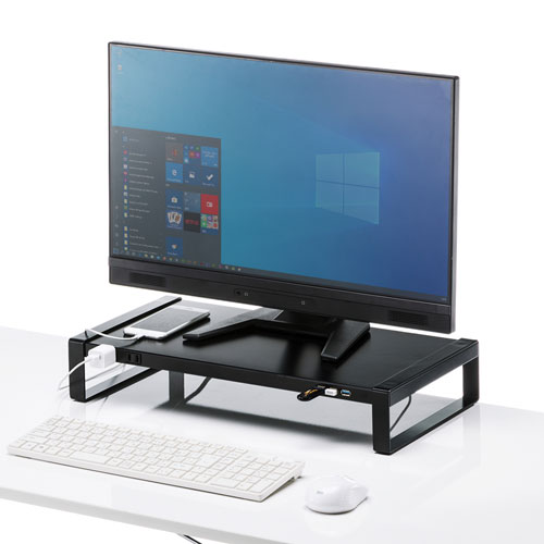 サンワサプライ 電源タップ+USBハブ付き机上ラック(W500) ブラック MR-LC204BKN | パソコン 機器 関連:type ハブ usbメモリ アダプタ 充電 ケーブル コンセント 変換 延長 充電器 タイプ 容量 メモリー [3]