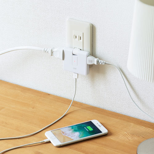 【5個セット】 サンワサプライ USB充電ポート付きモバイルタップ TAP-B104UNX5 | PC スマホ 機器 関連：アダプタ 延長 ケーブル タイプ 充電 メモリー usbメモリ ハブ コンセント 変換 充電器 容量 type
