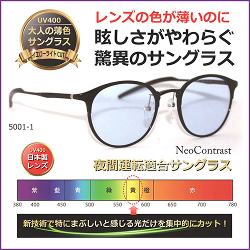 PrimaOpt 薄色サングラス ネオコントラスト 5001-C1 ブラック U-5001-1 関連：(日常 生活 暮らし グッズ 商品 アイデア 時短 便利 父の日 母の日 クリスマス 結婚 プレゼント)