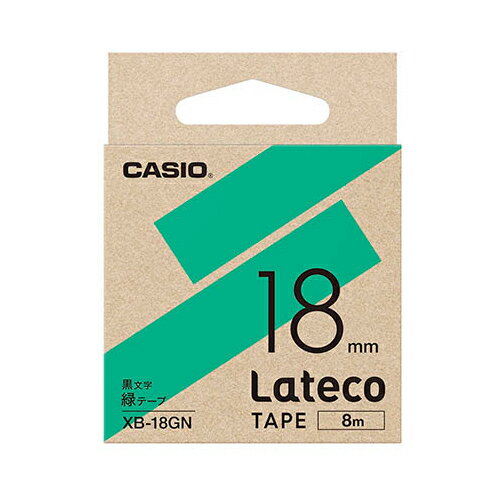 カシオ計算機 Lateco 詰め替え用テープ 18mm 緑テープ 黒文字 XB-18GN