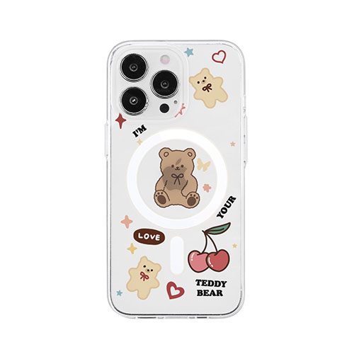 AKAN MagSafe対応クリアケース for iPhone 14 Pro テディベア 背面カバー