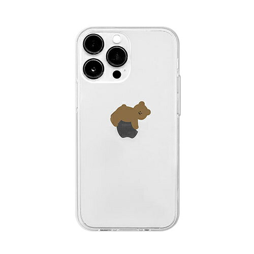 168cm ソフトクリアケース for iPhone 14 Pro リンゴとブラウンベア 背面カバー