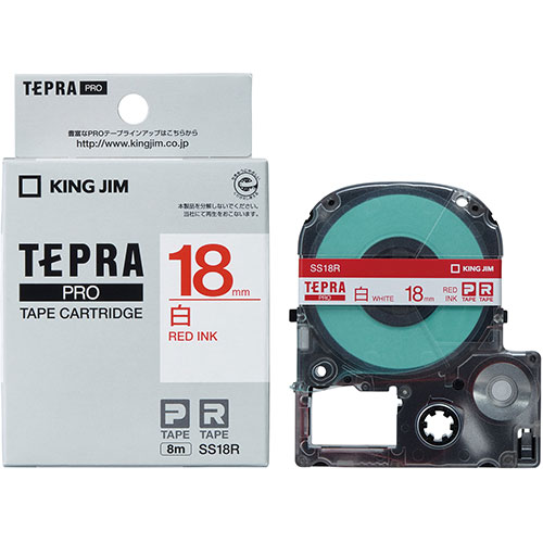 KING JIM キングジム テプラPROテープ白ラベル 18mm 赤文字 KJ-SS18R | テープ 関連単語 メジャー ライター led お洒落 おしゃれ 医療 マスキング のり 詰替え ホルダー 両面 テプラ 詰め替え ライト カッター ボール