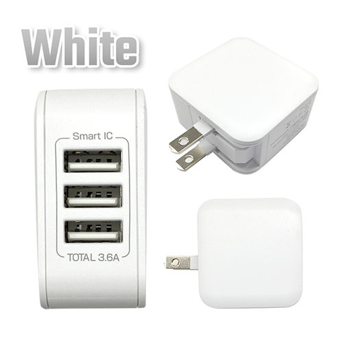 【3個セット】 エアージェイ 3ポート3.6A AC充電器 WH AKJ-36AD3-WHX3