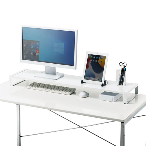 スタンド アクセサリー 部品 マウス パット WEB LAN ルーター パソコン スマートフォン スマホ デジタル関連 | サンワサプライ スチール製机上ラック W1000 MR-LC209WN [2]