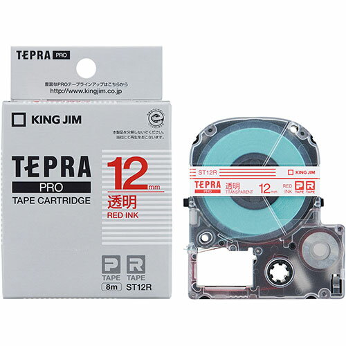 KING JIM キングジム テプラPROテープ透明ラベル 12mm 赤文字 KJ-ST12R | テープ 関連単語 ライト カッター ボール メジャー ライター led お洒落 おしゃれ 医療 マスキング のり 詰替え ホルダー 両面 テプラ 詰め替え