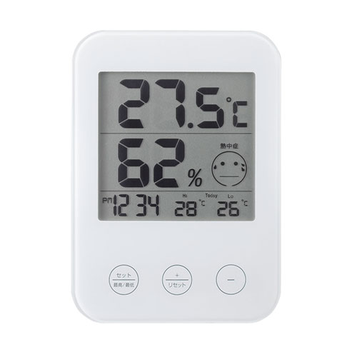 創造生活館のYAZAWA 熱中症・インフルエンザ警報付きデジタル温湿度計 ホワイト DO05WH 関連：(おすすめ 送料無料 グッズ 商品 用品 人気 簡単 快適 ユニーク おもしろ)｜アングル2