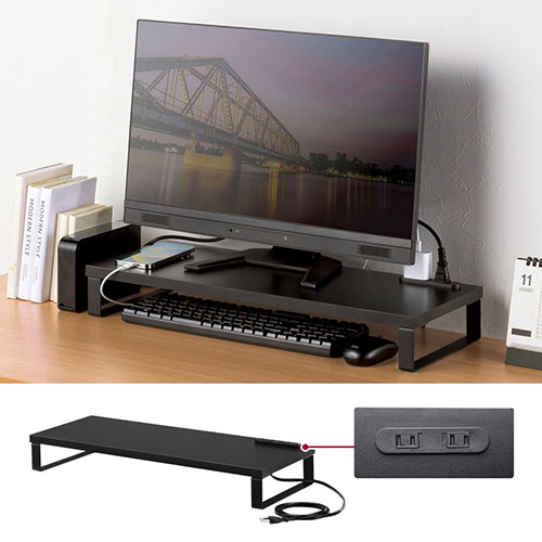 スマートフォン スマホ OA機器 デジタル 情報 周辺 機器 パーツ ケース スタンド アクセサリー デジタル関連 | サンワサプライ コンセント付きモニター台 W600 ブラック MR-LC212BK [3]