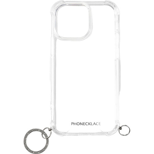 PHONECKLACE フォンネックレス ストラップ用リング付きクリアケース　for iPhone 15 Pro Max　シルバーチャーム PN25604i15PM 関連（情報 pc IT 他 周辺機器 ディスプレイ マイク）