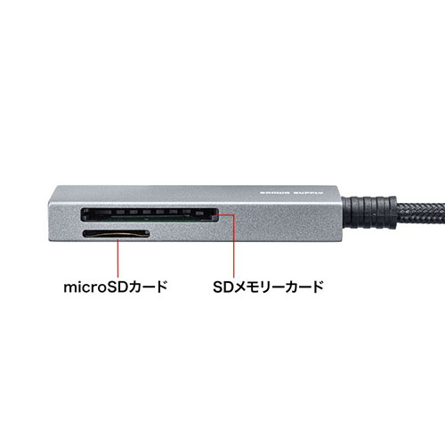 PC パソコン スマホ タブレット アクセサリー 持ち運びに便利な超薄型のSD/microSDカードリーダー 断線に強いメッシュケーブル USB A接続 超スリムなアルミ筐体のカードリーダー