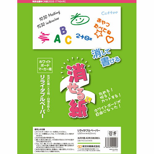 人気 冬 お歳暮 ギフト クリスマス プレゼント 欧文印刷 消せる紙 A3(8枚入) PNCGSA3W08