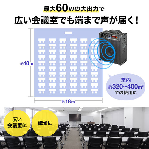 サンワサプライ ワイヤレスマイク付き拡声器スピーカー(バッテリー内蔵・ワイヤレスマイク3本対応) MM-SPAMP16 | マイク マイクロ 関連単語 マイク イヤホン スタンド sdカード GB 128 256 64 32 sd オーディオ ゲーム 耳 usb ワイヤレス テレワーク 付き