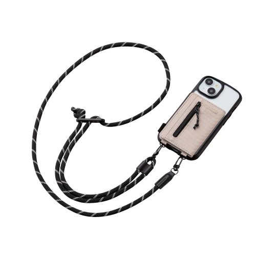 創造生活館のエレコム ショルダーストラップ カードケース付 丸紐6mm ベージュ P-STSDCDR06BE 関連（IT AV機器 他 周辺機器 電源 液晶 クリーニング 装置 マウス 無線 有線 コード アダプタ）｜アングル2