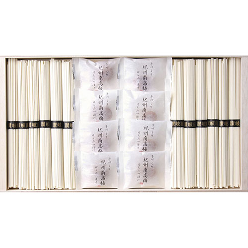 紀州南高梅 讃岐うどん詰合せ(木箱入) 讃岐うどん(50g)×12、紀州南高梅はちみつ漬け×8 B9079094 ジャンル(うどん 麺類 食品)