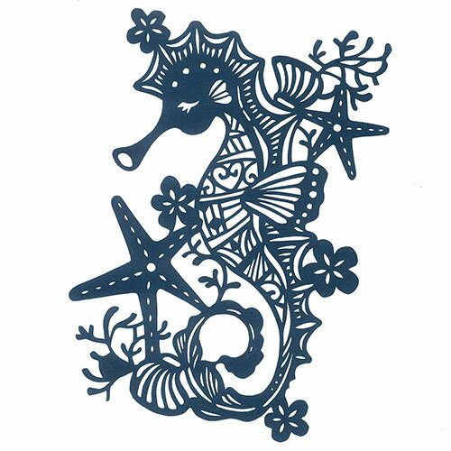 トラストプリンティング 切り絵キット タツノオトシゴ/sea horse-A5blue-H ハンドメイドペーパーカット BA5-H03 関連(送料無料 通販 グ...