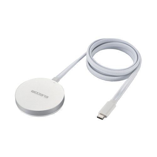 スマートフォン スマホ OA機器 デジタル 情報 周辺 機器 パーツ ケース スタンド アクセサリー デジタル関連 | エレコム ワイヤレス充電器 Qi 認証 Qi2 対応 マグネット式 平型メッシュ 1m シルバー W-MA05SV