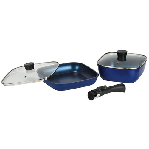 パール金属 スタックプラス ブルーダイヤモンドコートIH対応クックウェア5点セット〈スクエア〉 ネイビー HB-5919 ジャンル（調理器具 フライパン キッチン用品 鍋 食器）