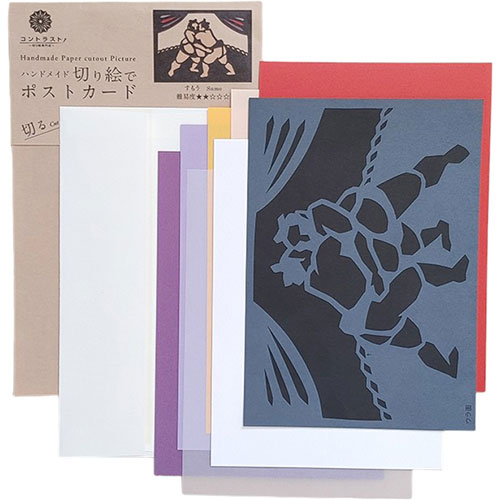 人気 冬 お歳暮 ギフト クリスマス プレゼント トラストプリンティング ハンドメイド切り絵でポストカード(B6) すもう PST-005