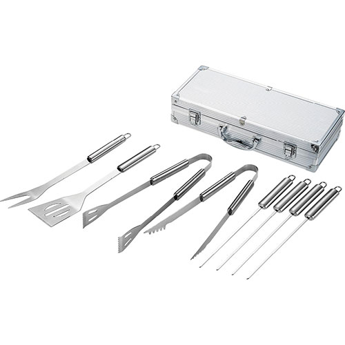 BBQの達人セット 串×4、アルミケース(8×37×16.2cm)・ターナー・ピック・炭用トング・食材用トング×各1 B1010514 アウトドア キャンプ レ...