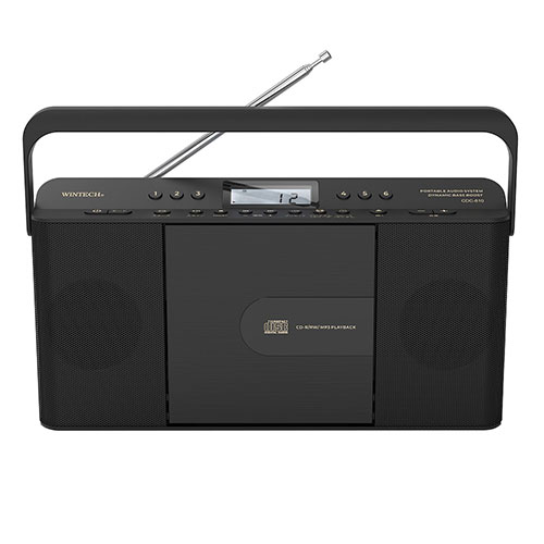 WINTECH CDクロックラジオ スリムデザイン AC電源/乾電池式 ブラック CDC-810-K 時計 時短 時間 温度 | 関連単語 電池 腕時計 クォー...