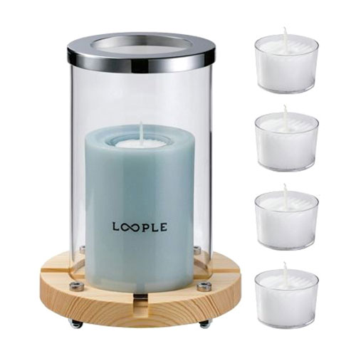 ペガサスキャンドル LOOPLE キャンドルシリンダー ウッド アクア 極上のチルキャンプ loople-06663703