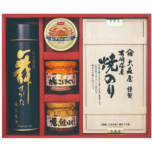 【6セット】 大森屋 海苔・瓶詰バラエティギフト 【焼のり半裁木箱・舞すがたのり茶漬/・紅ずわいがにほぐし身・たらこほぐし・焼鮭ほぐし】 FUJI-050156...