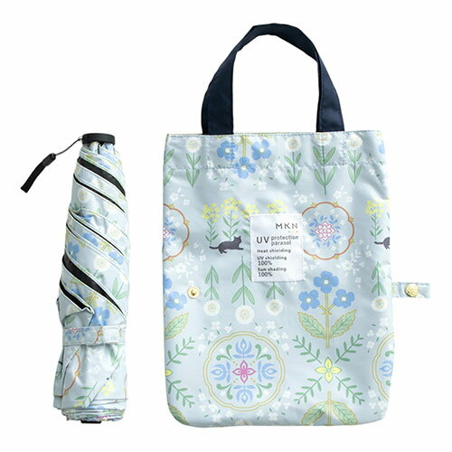 三国 MKN 遮光&遮熱 黒PU傘 50cm軽量コンパクトミニ 花文様・猫(トートバッグ) グレー S3518403 鞄 か..