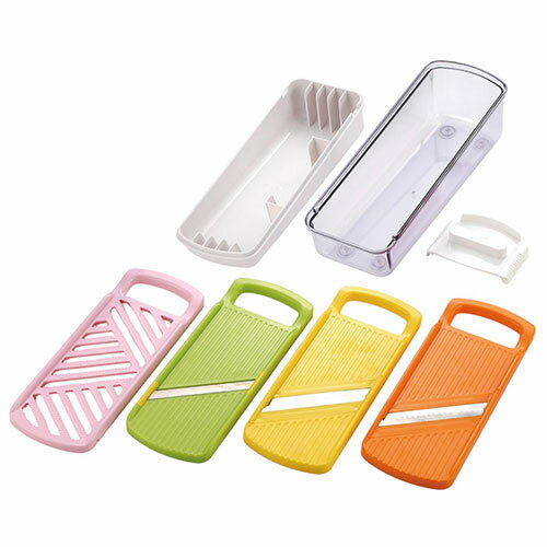 ベジスラ ヨコ置き調理器6点セット(千切り・ツマ切り・スライス・おろし・安全ホルダー・収納ケース) Y..