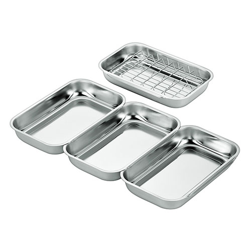 よこやま 燕熟の技 連結バット4P・立てて油切りアミ付き 立てて油切りができるアミ付きのバット 揚げ物の下ごしらえや油切りに便利 RB-..