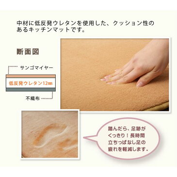 生活用品・インテリア・雑貨 日用雑貨 便利 キッチンマット 無地 低反発 ローズ 約約45×120cm(中:低反発ウレタン12mm)