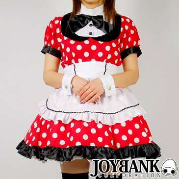 クリスマス ハロウィン 衣装 コスプレ Christmas メイド服 ゴスロリ リボン レトロチックなドット柄メイドワンピースセット コスプレ衣装 コスプレ コスチューム 衣装 レッドL