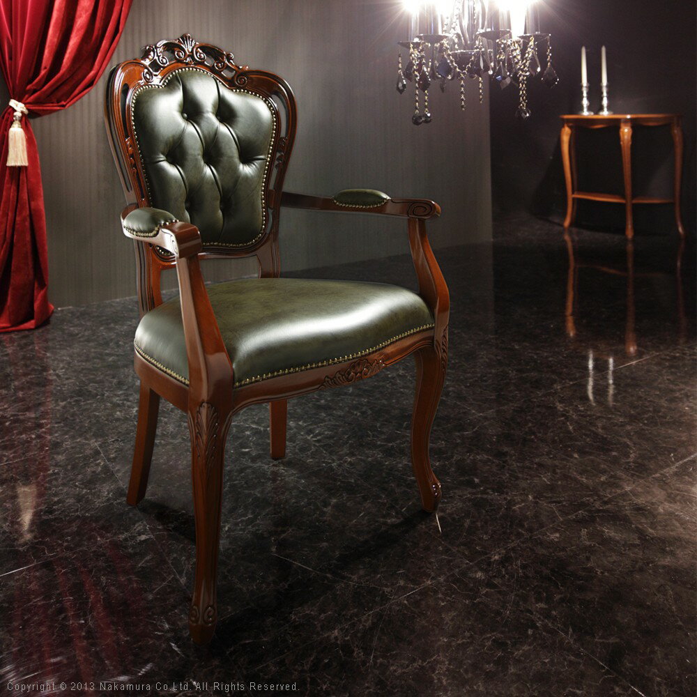 イタリア 家具 ヨーロピアン ヴェローナクラシック 肘付きチェア-革張り 猫脚 椅子 ヨーロッパ家具 クラシック 輸入家具 アンティーク風 イタリア製 ブラウン おしゃれ 高級感 エレガント 木製 天然木 リモート テレワーク 在宅