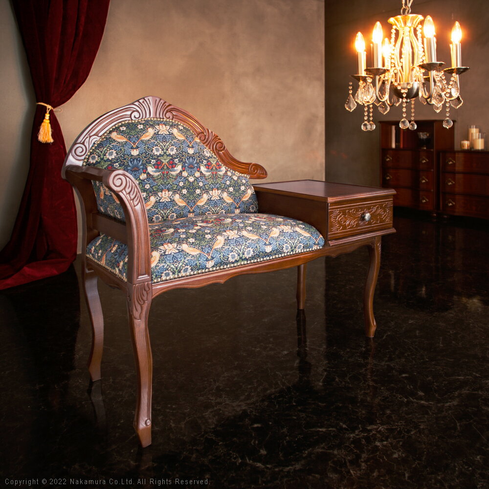 イタリア 家具 ヨーロピアン ヴェローナクラシック テレフォンベンチ 猫脚 椅子 ヨーロッパ家具 クラシック 輸入家具 アンティーク風 イタリア製 ブラウン おしゃれ 高級感 エレガント 木製 天然木 リモート テレワーク 在宅