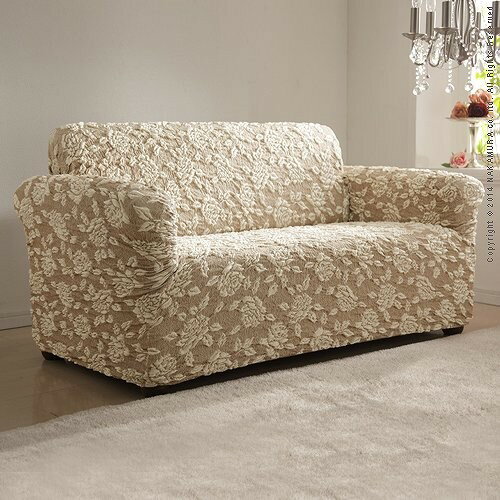 イタリア製 ストレッチフィットソファカバー エレガントローズ 肘掛け無し・2人掛 ソファカバー 2人掛..