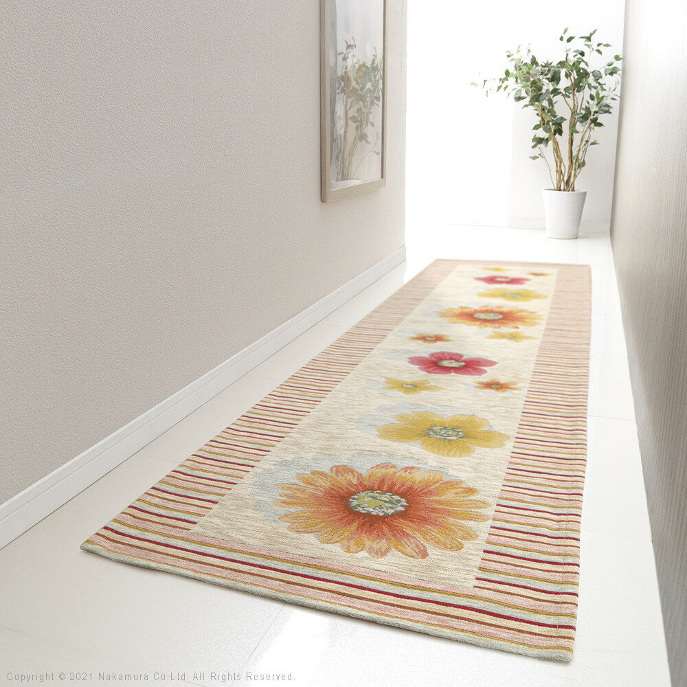 ラグ マット 長方形 イタリア製ジャガード織りキッチンマット-フィオーレ55x120cm キッチン 台所 ホットカーペット対応 丸洗いOK 花柄 カラフル かわいい おしゃれ イタリア ウォッシャブル 滑りにくい コンパクト収納可能