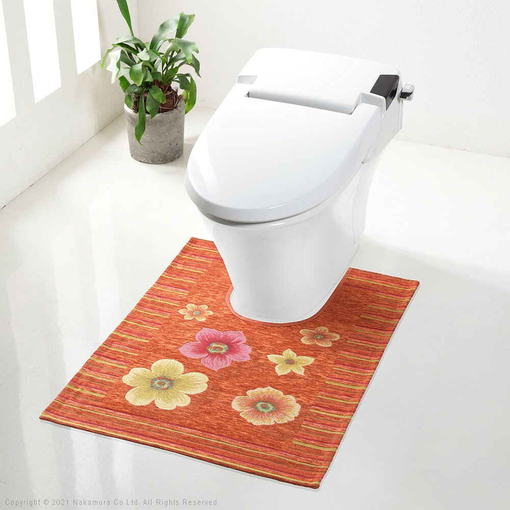 ラグ マット 洗える イタリア製ジャガード織りトイレマット-フィオーレ トイレタリー トイレ ホットカーペット対応 丸洗いOK 花柄 カラフル かわいい おしゃれ イタリア ウォッシャブル 滑りにくい コンパクト収納可能
