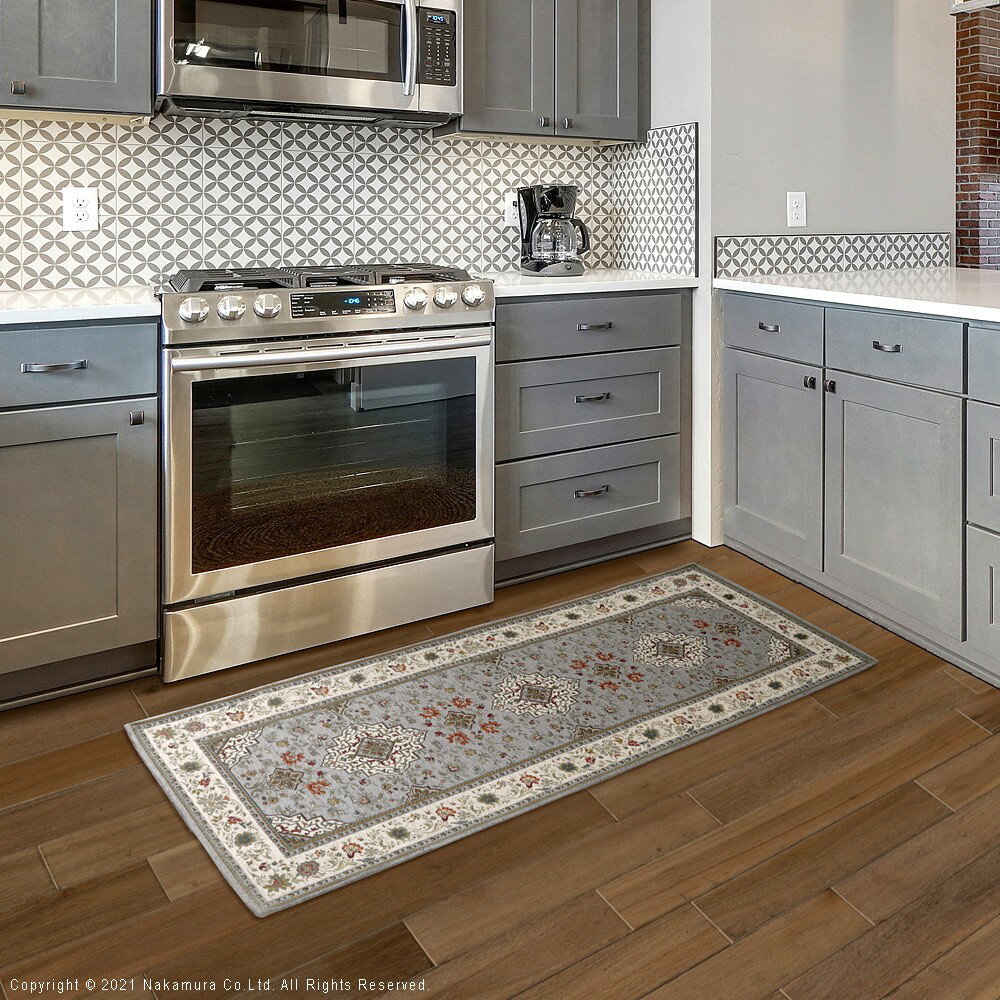 マット キッチンマット 長方形 イタリア製ジャガード織りマット-イスタ65x180cm キッチン 台所 ホットカーペット対応 柔らかい 薄手 イタリアンデザイン クラッシック柄 おしゃれ レトロ ウォッシャブル 滑りにくい コンパクト収納可能 模様替え 在宅ワーク