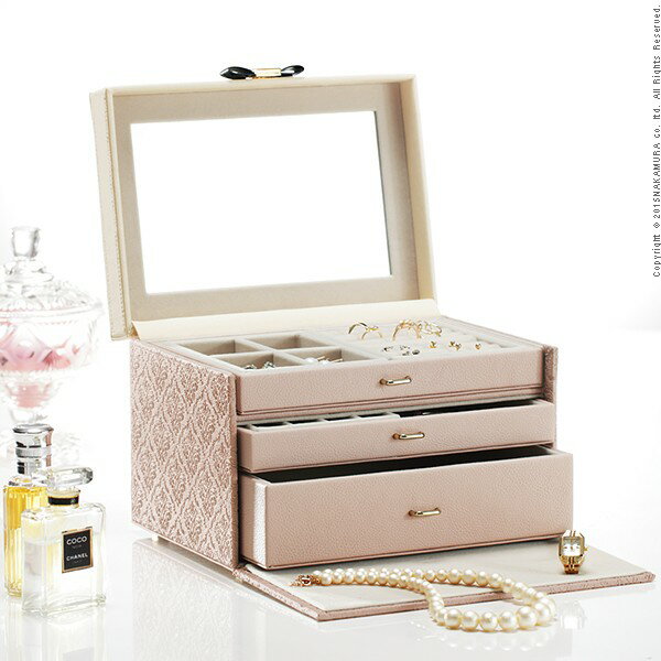 ジュエリーボックス アクセサリーケース 収納 鏡 ミラー付き3段収納 ジュエリーボックス 〔アラベスク〕 小物入れ 引出し ネックレス 指輪 ピアス
