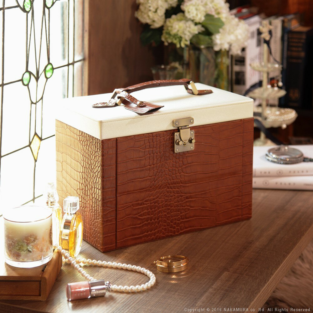 メイクボックス 鏡付き バニティ ワタシ流にカスタマイズできる クロコ柄メイクボックス 〔クラッセ〕 クロコダイル 大容量 コスメボックス化粧台 バニティケース コスメ ギフト 軽量