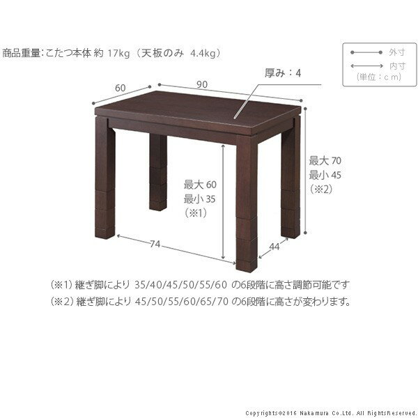 日用品 家具 こたつ ダイニングテーブル 長方形 6段階に高さ調節できるダイニングこたつ 90x60cm こたつ本体のみ ハイタイプこたつ 継ぎ脚 創造生活館　楽天　マスク　在庫あり