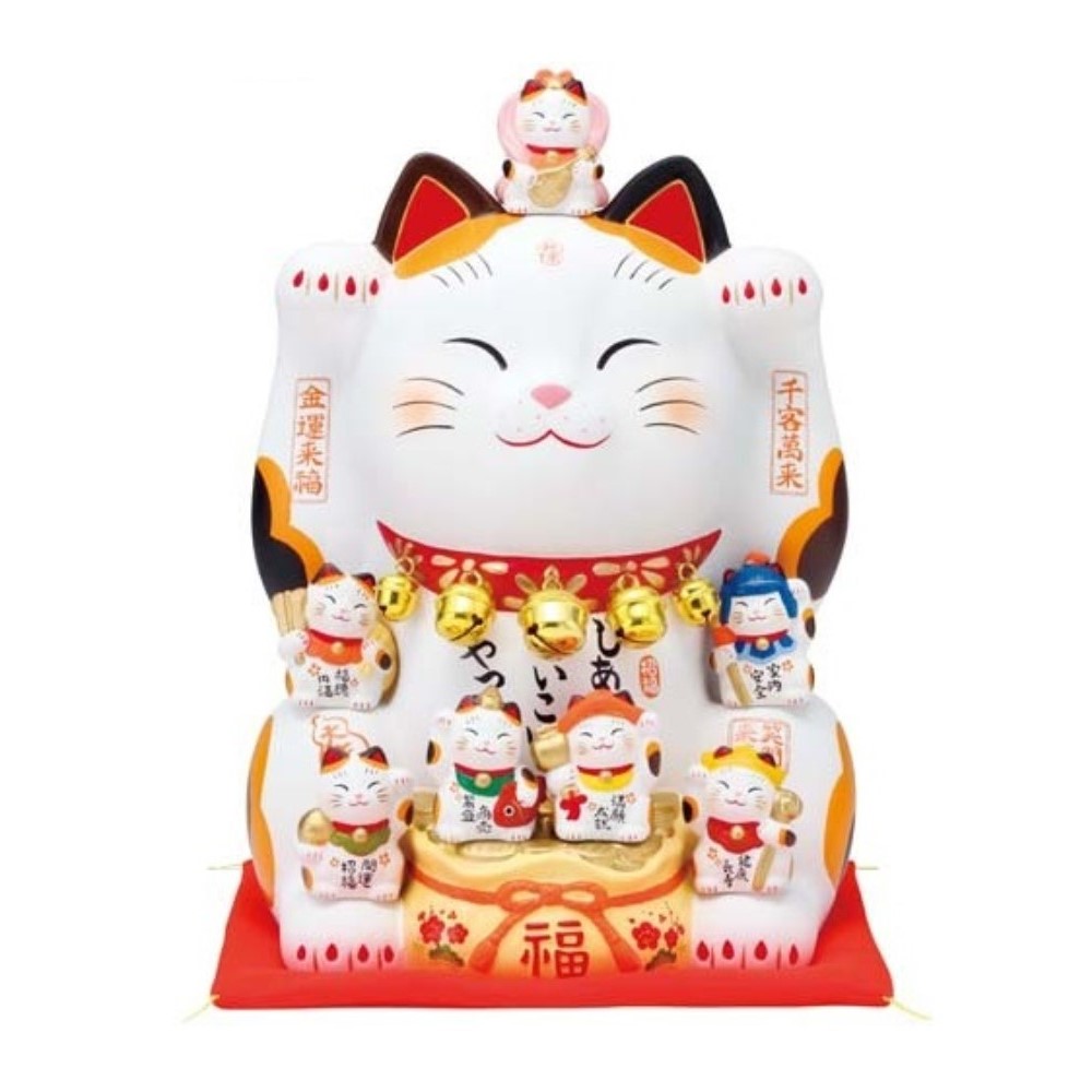 ねこ 和風 幸せ招き 錦彩 七福神招き猫 （8.5号）