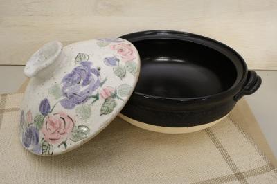カセットコンロ 家族だんらん「季節の器」亜福窯　花の詩（ばら）土鍋（8号）薔薇