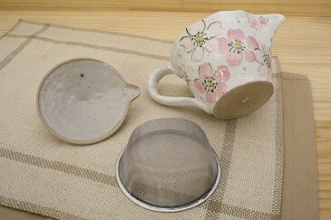 日本茶　ポット 陶器 ケーキ皿 春を感じる「季節の器」粉引色桜ポット 急須 ピンク 金網茶こし付