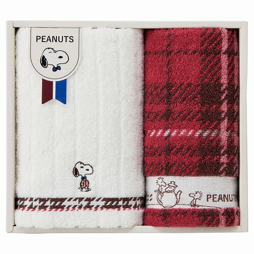 【1/15日限定　全品ポイント2倍】ピーナッツ スヌーピー チェック ウォッシュ1P・フェイスタオル1PTT84253051