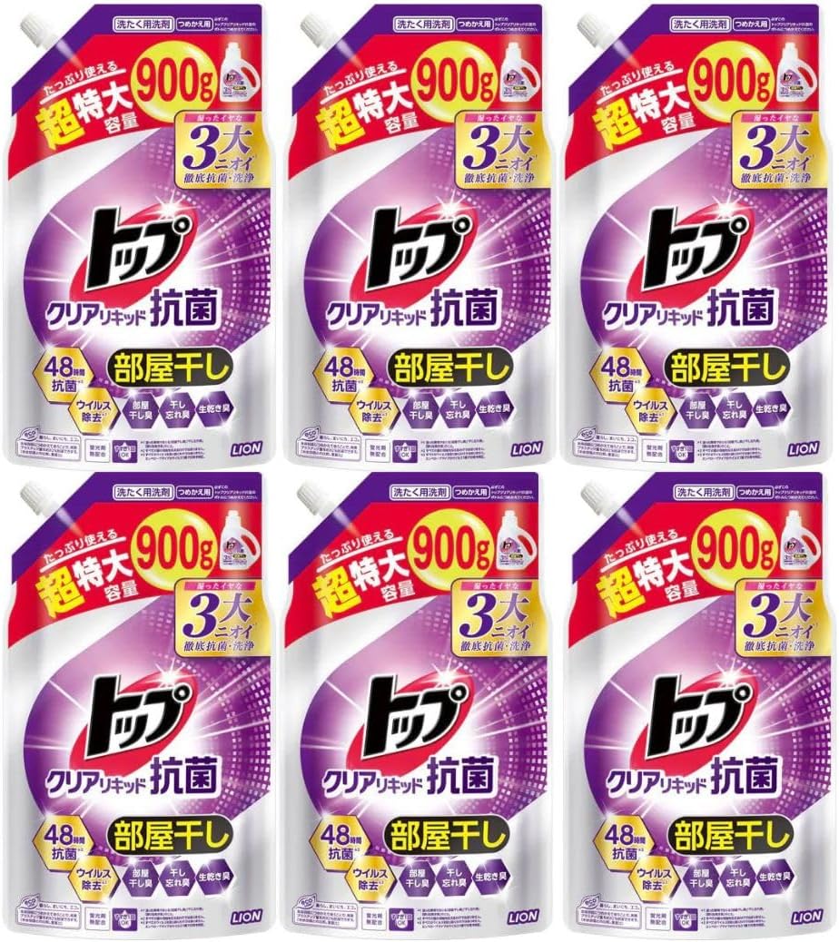 乐天商城 - LION トップクリアリキッド抗菌 部屋干し 詰替 超特大 900g×6個セット