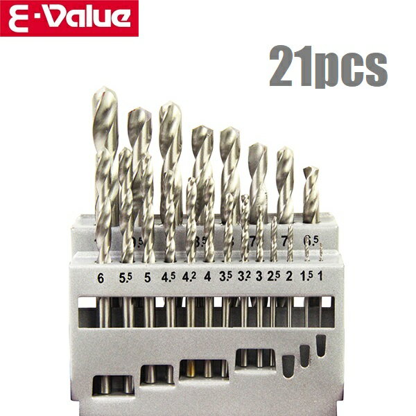 E-Value ドリルセット 鉄工用 21本組 ETD-21S 電気ドリル 充電ドリルドライバー ボール盤 ストレートド..